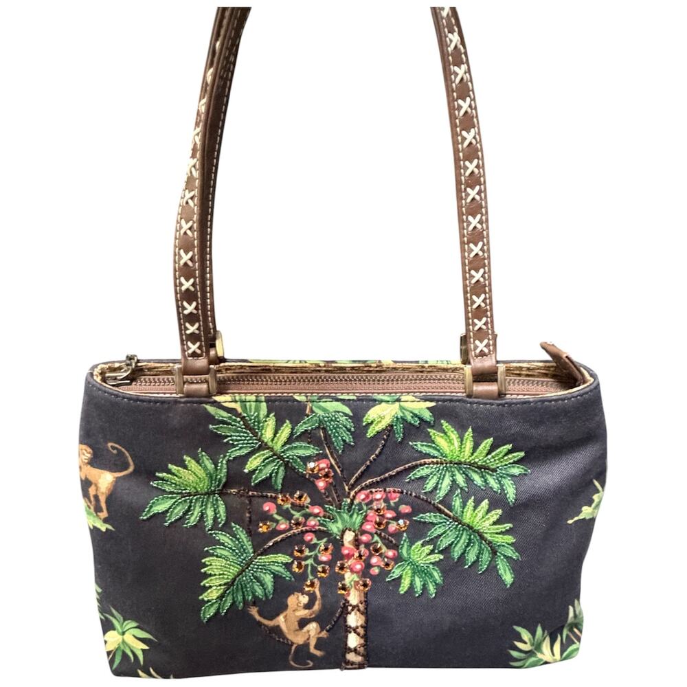 Isabella Fiore Vintage Beaded Rhinestone Monkey Shoulder Bag Tropical Palm Tree